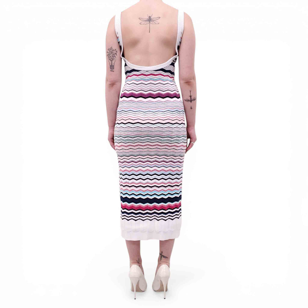 MISSONI WHITE, PINK AND BLUE CHEVRON MIDI DRESS - SIZE 38