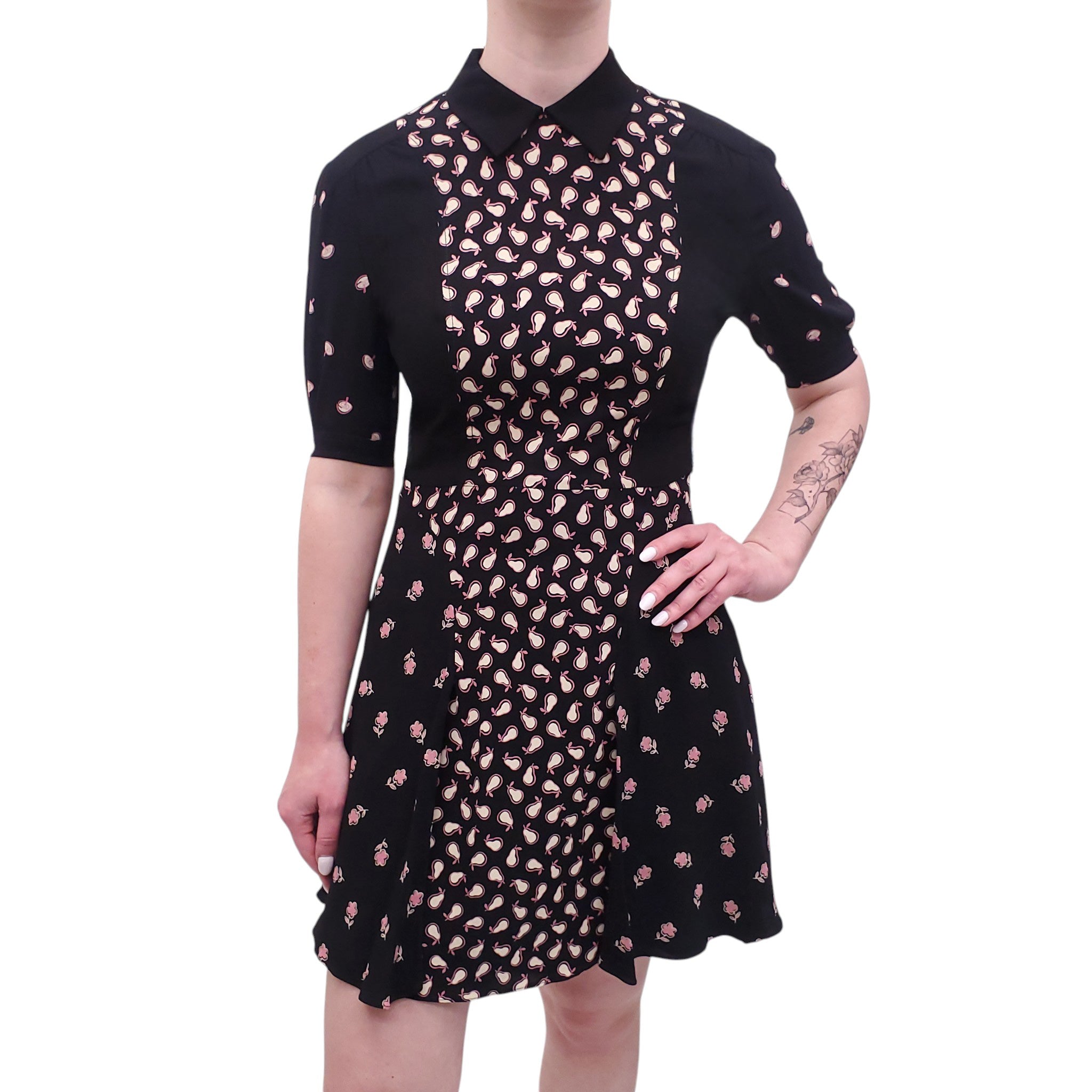 MIU MIU BLACK PEAR PRINT DRESS - SIZE 38