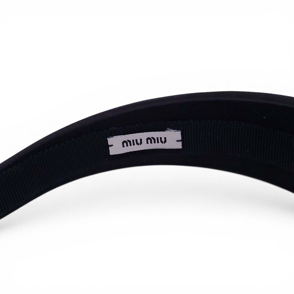 MIU MIU BLACK SATIN AND CRYSTAL HEADBAND