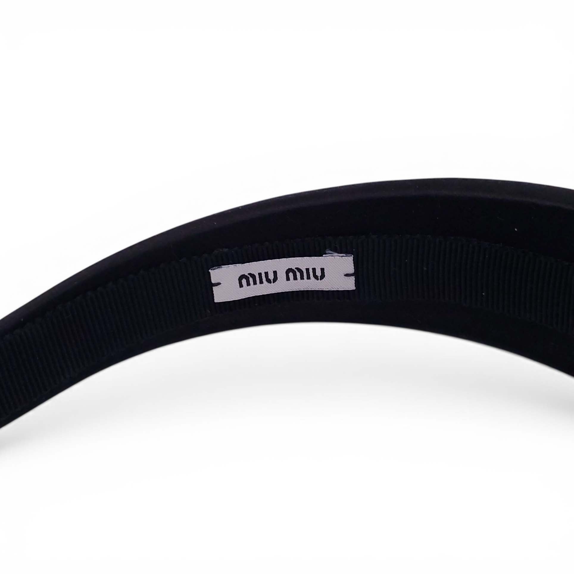 MIU MIU BLACK SATIN AND CRYSTAL HEADBAND