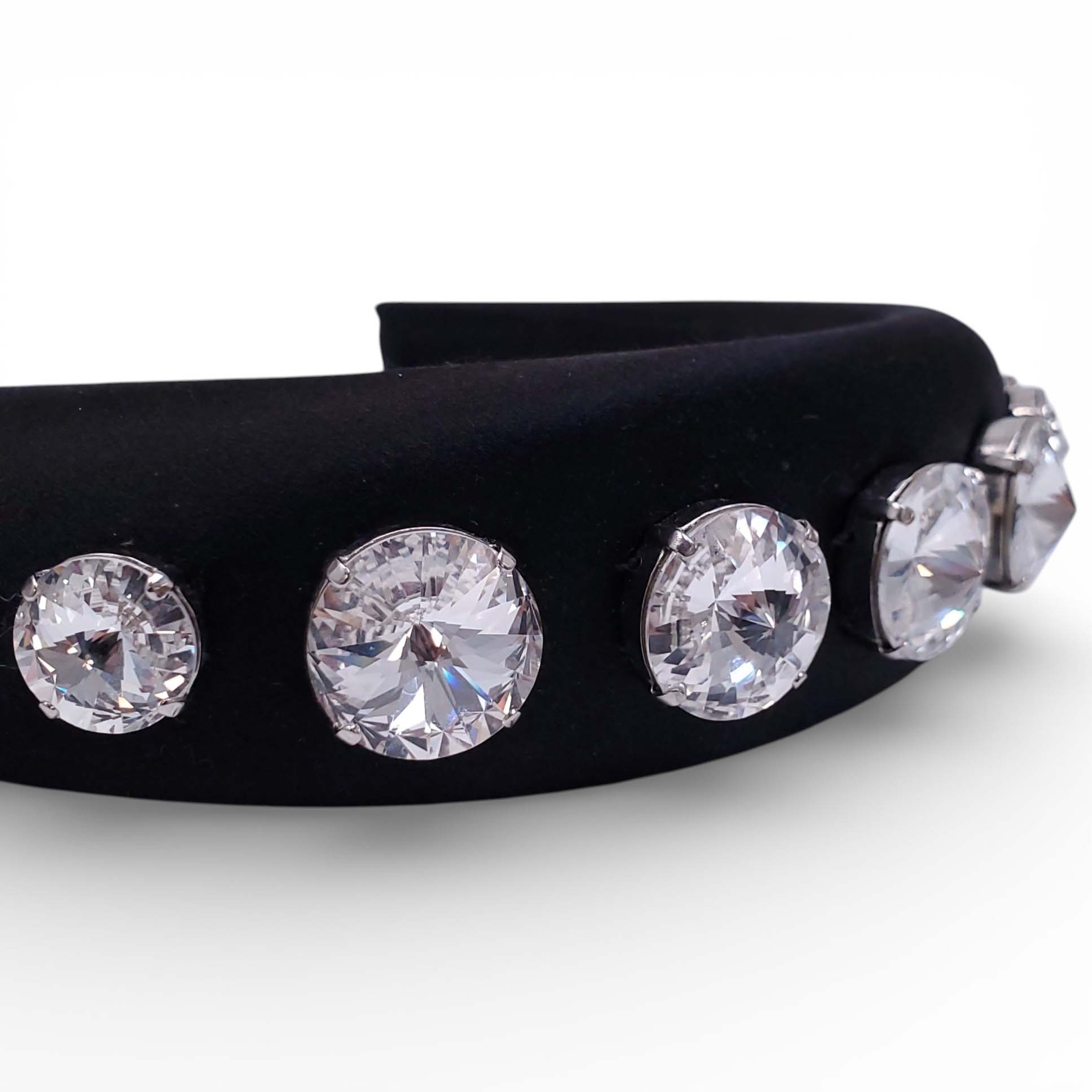 MIU MIU BLACK SATIN AND CRYSTAL HEADBAND