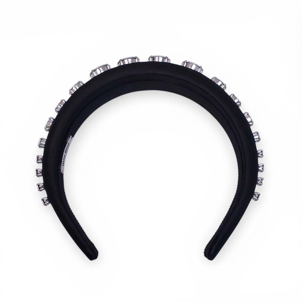 MIU MIU BLACK SATIN AND CRYSTAL HEADBAND