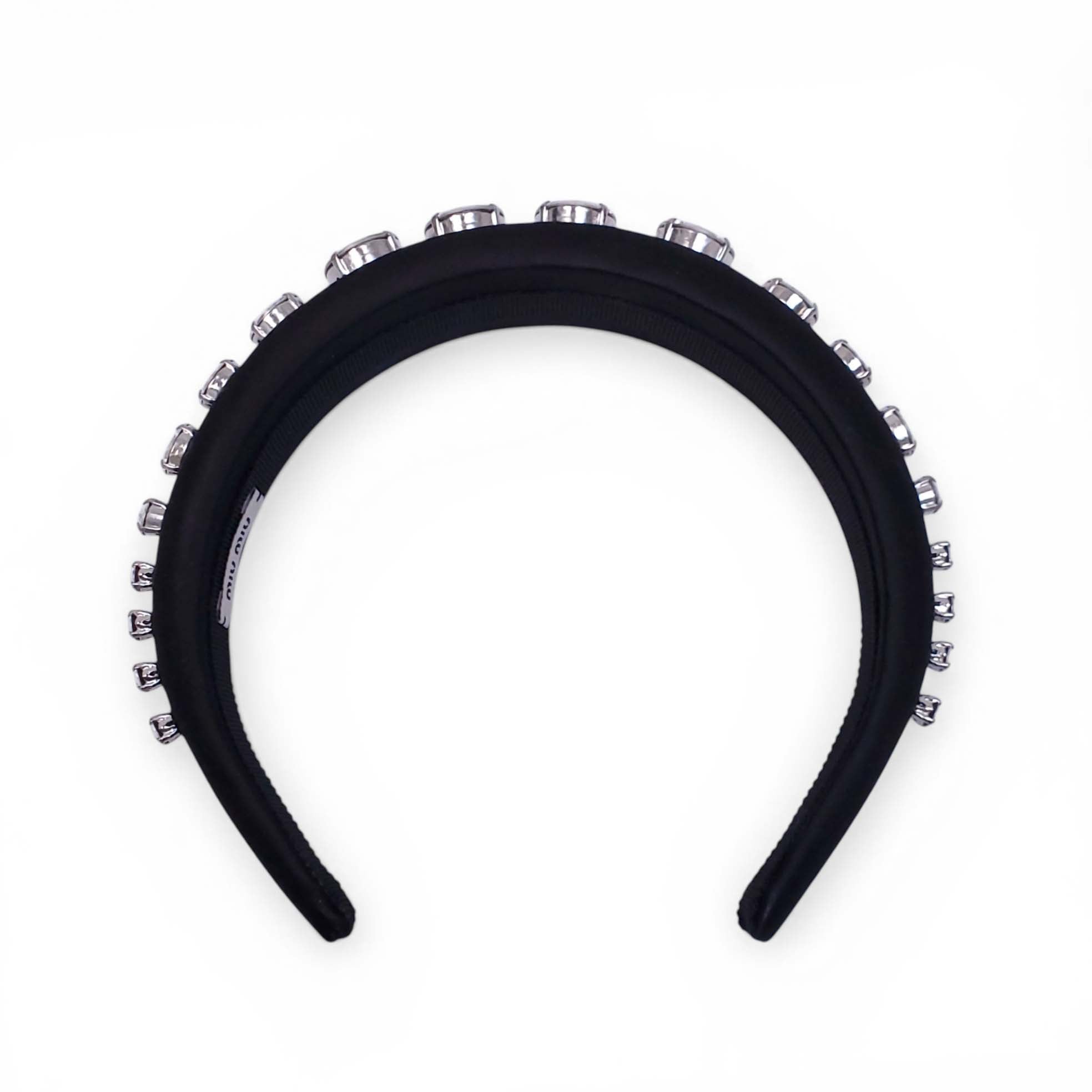 MIU MIU BLACK SATIN AND CRYSTAL HEADBAND