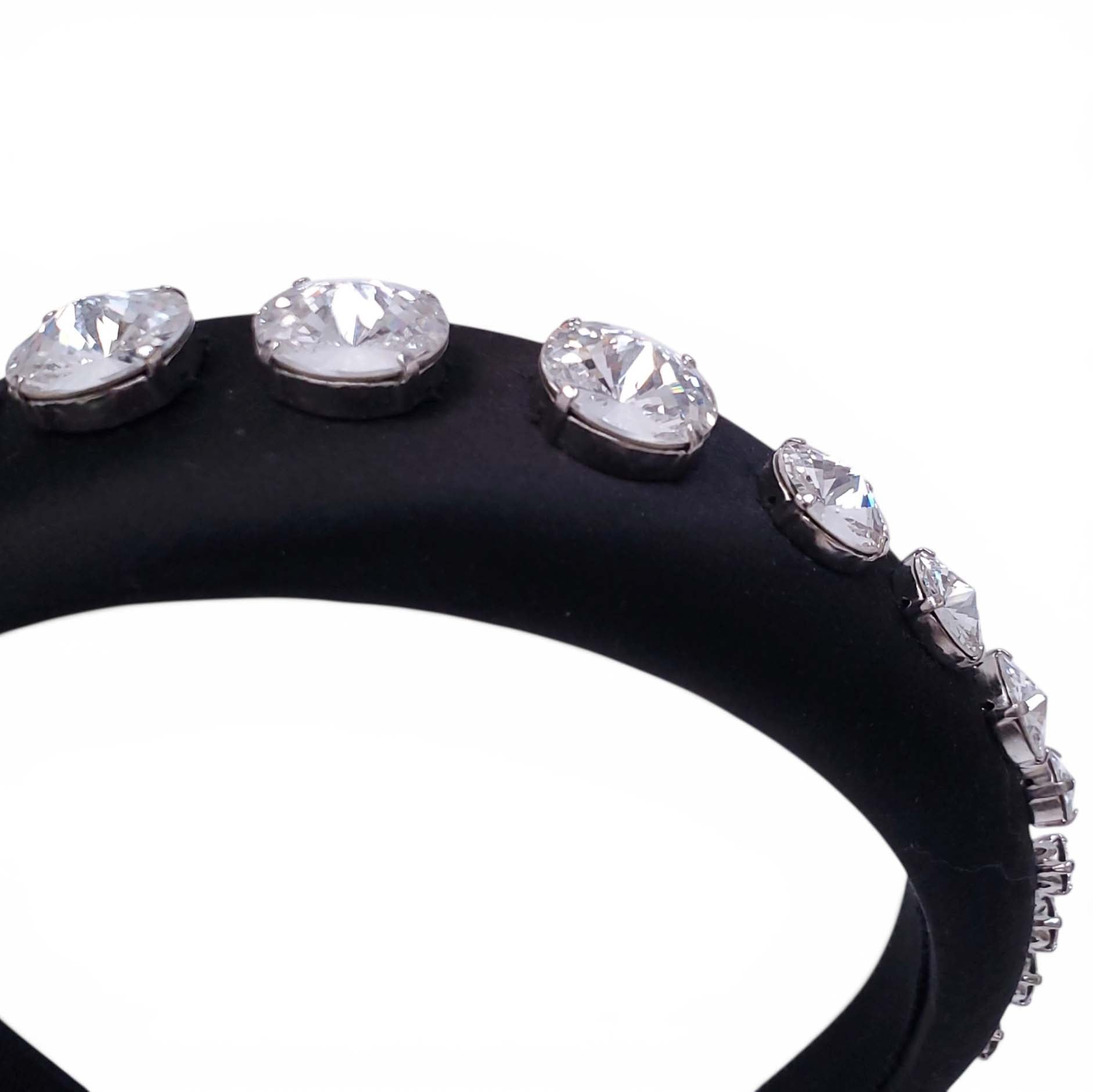 MIU MIU BLACK SATIN AND CRYSTAL HEADBAND
