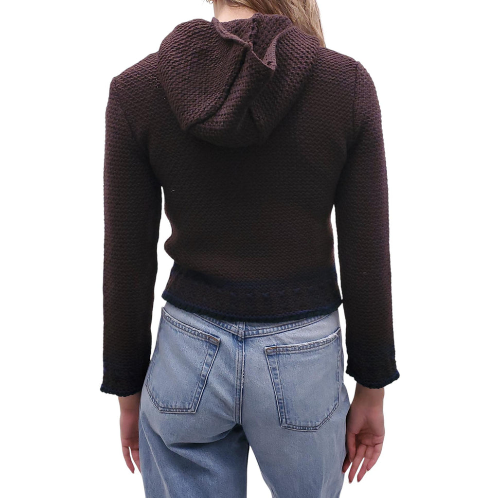MIU MIU BROWN AND NAVY KNIT SWEATER WITH ROSETTE DETAIL - SIZE S