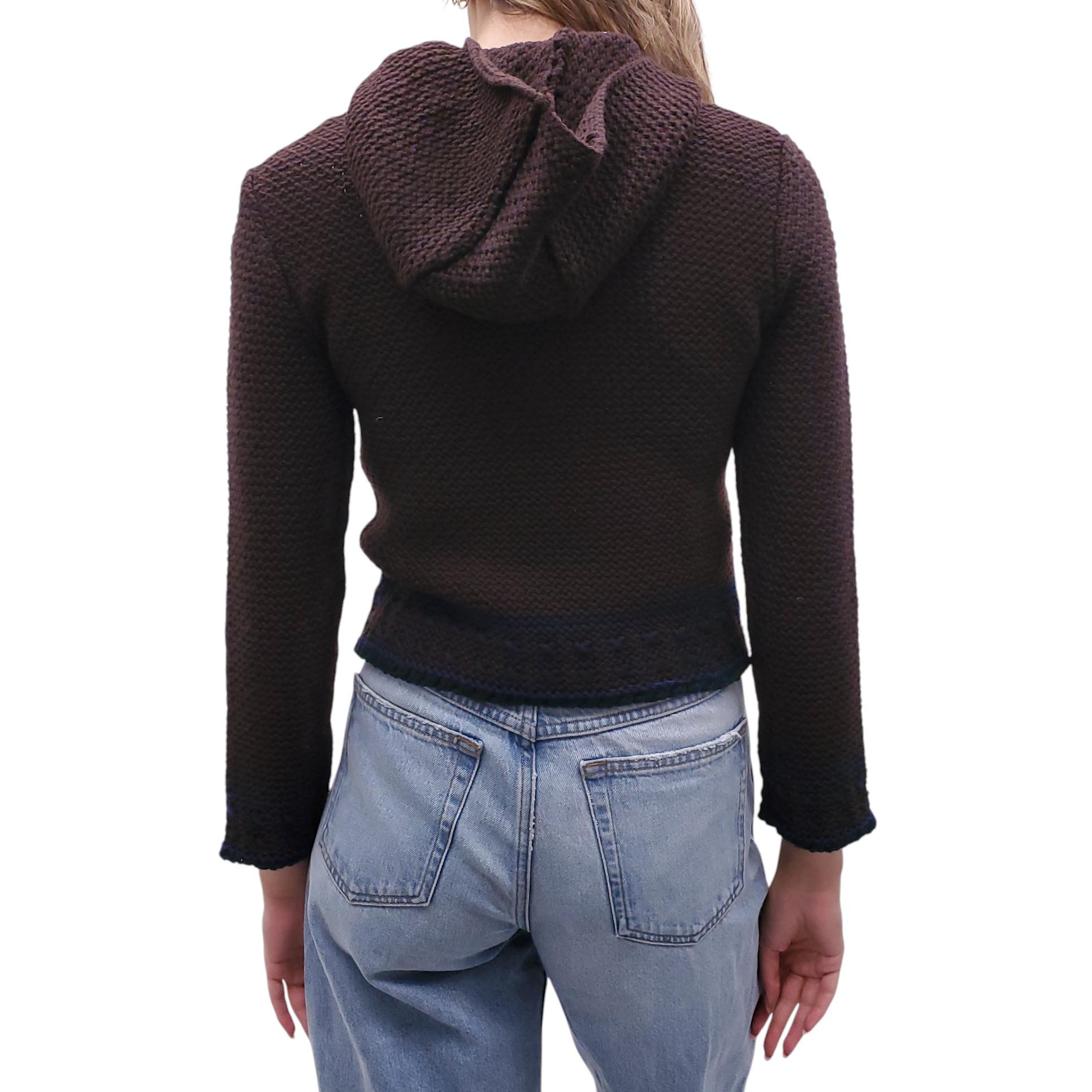 MIU MIU BROWN AND NAVY KNIT SWEATER WITH ROSETTE DETAIL - SIZE S
