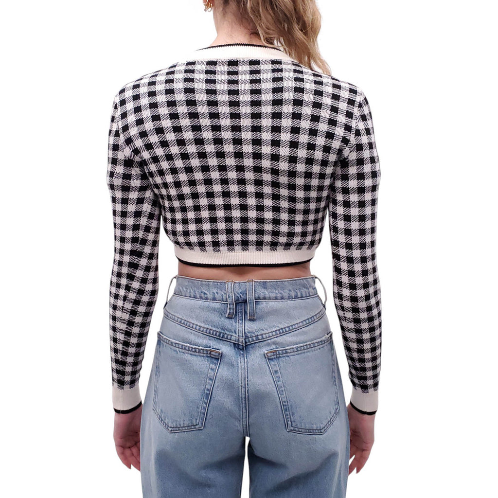 MIU MIU PLAID LONG SLEEVE SWEATER WITH LOGO - SIZE 36