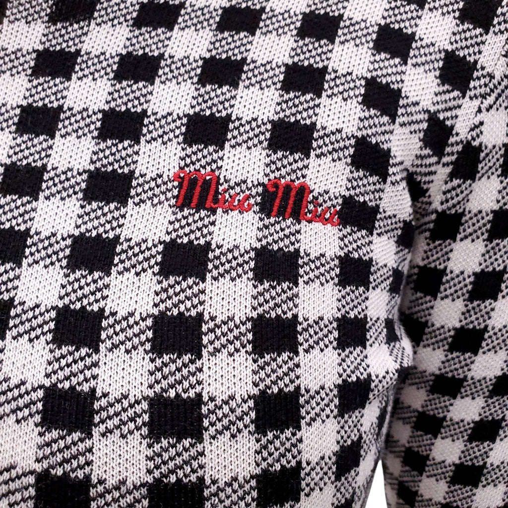 MIU MIU PLAID LONG SLEEVE SWEATER WITH LOGO - SIZE 36