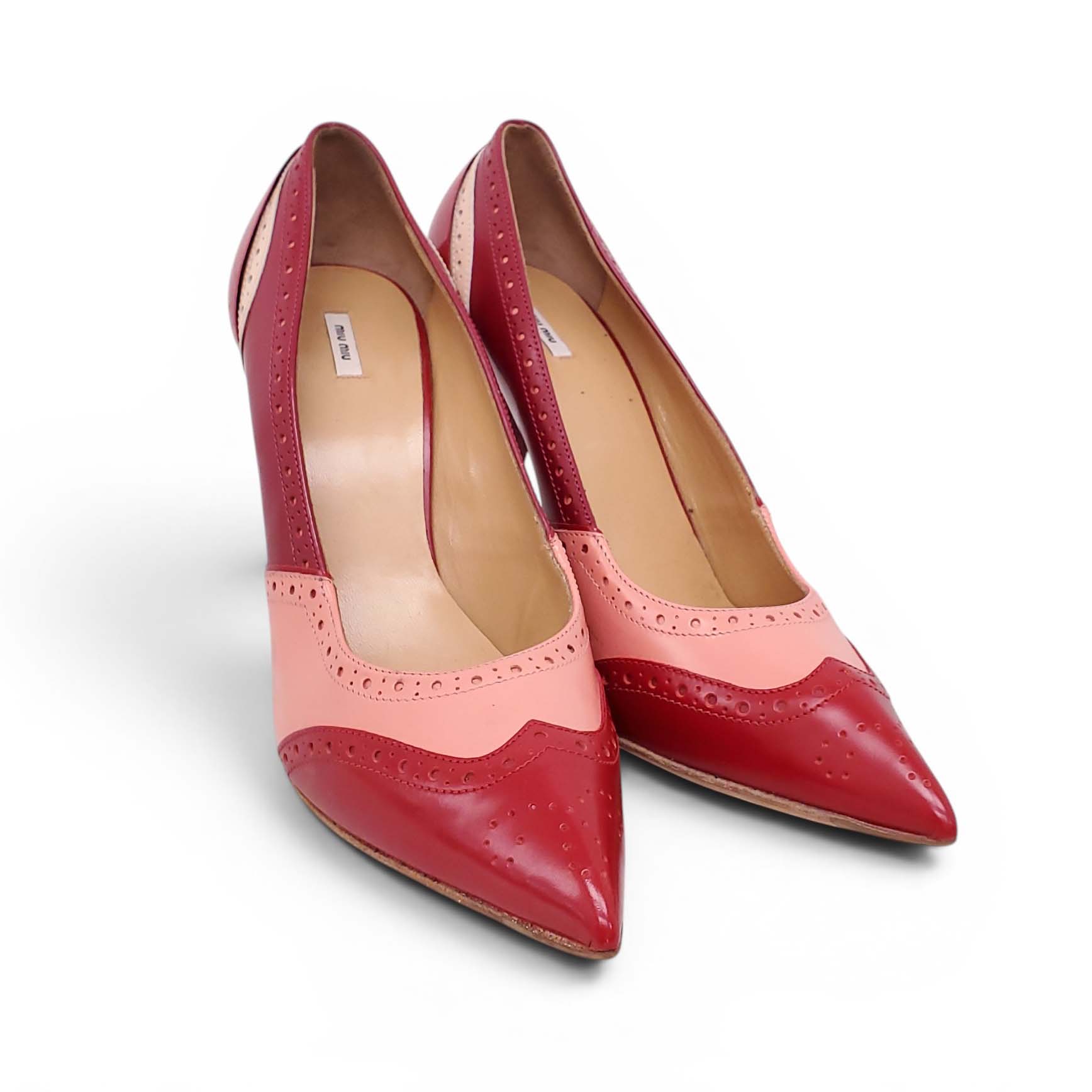 MIU MIU RED AND PINK OXFORD HEELS - SIZE 39.5