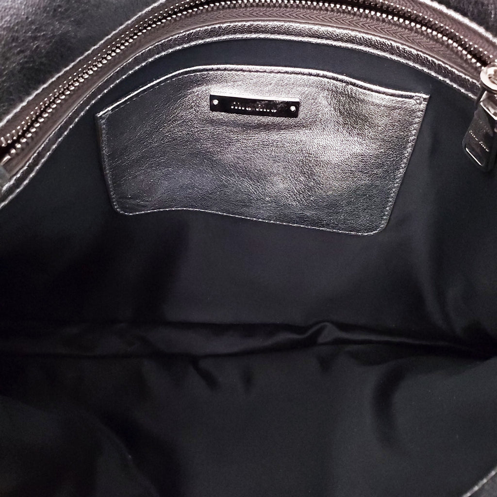 MIU MIU SILVER RUCHED BAG WITH CRYSTAL DETAIL