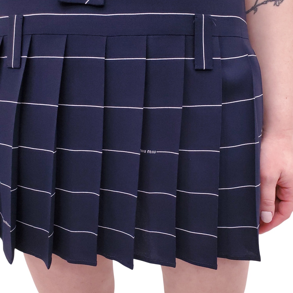 MIU MIU STRIPED DRESS WITH LOGO AND TIE DETAIL - SIZE XS