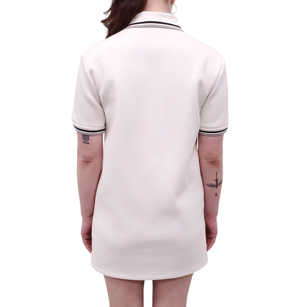 MIU MIU WHITE BANDED PIQUÉ JERSEY DRESS - SIZE 38