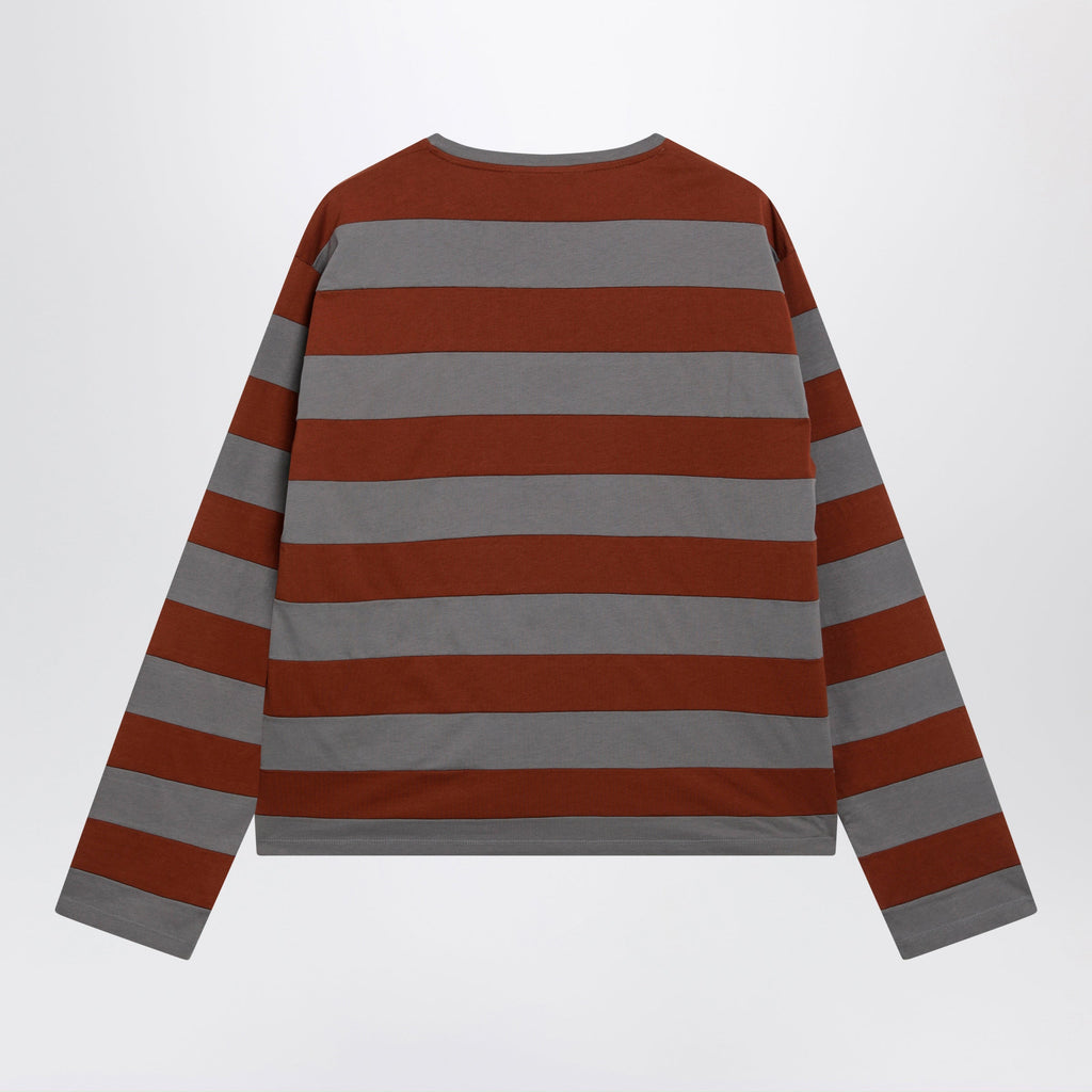 Miu Miu Striped Cotton Jersey T-Shirt In Iron/Tobacco Women