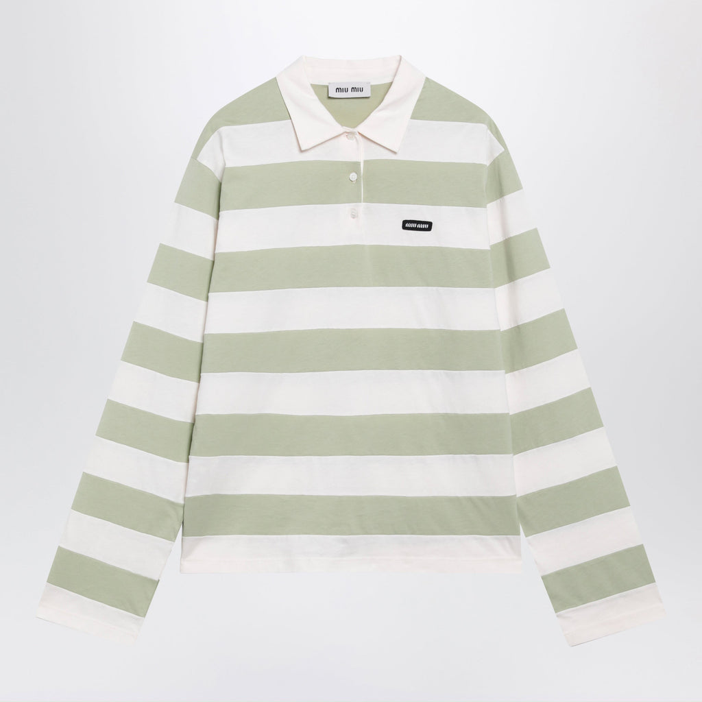 Miu Miu Petal/Agave Striped Jersey Polo Shirt Women