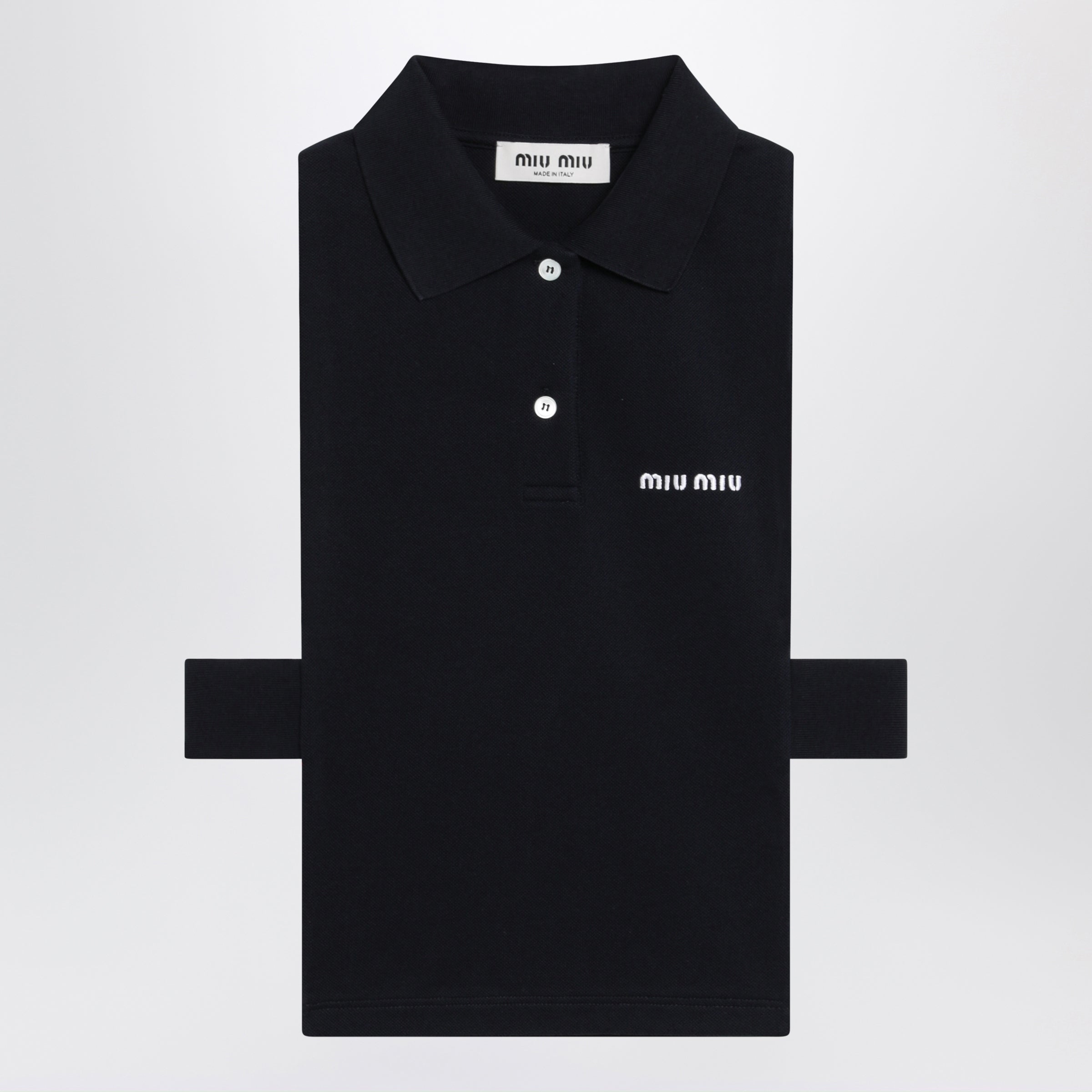 Miu Miu Blue Pique Top With Logo Women