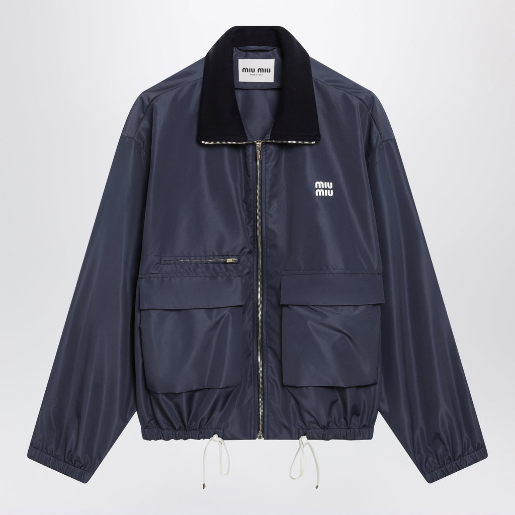 Miu Miu Tela Tec Lightweight Windproof Blouson In Blue Women