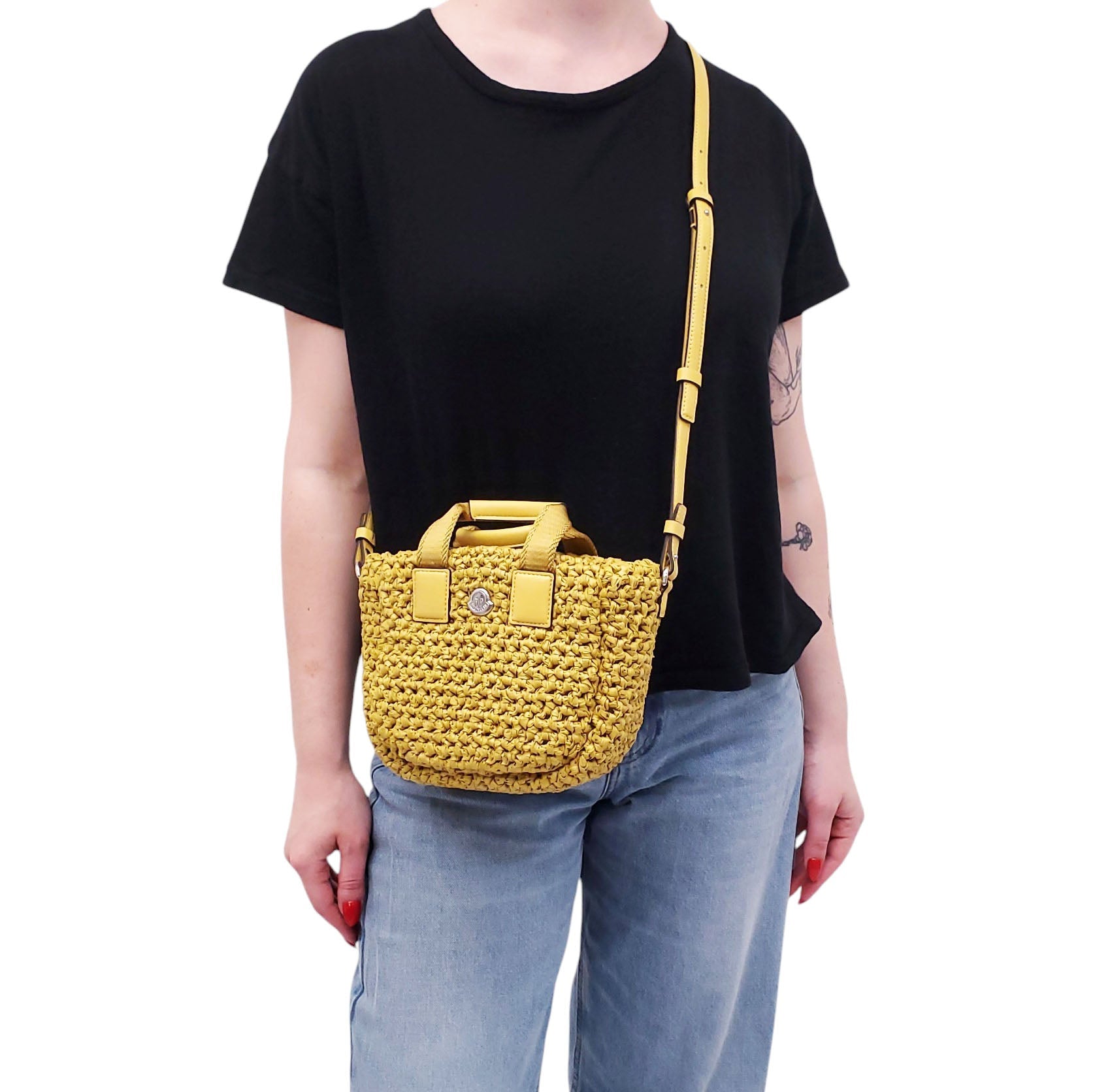MONCLER YELLOW WOVEN CROSSBODY BAG