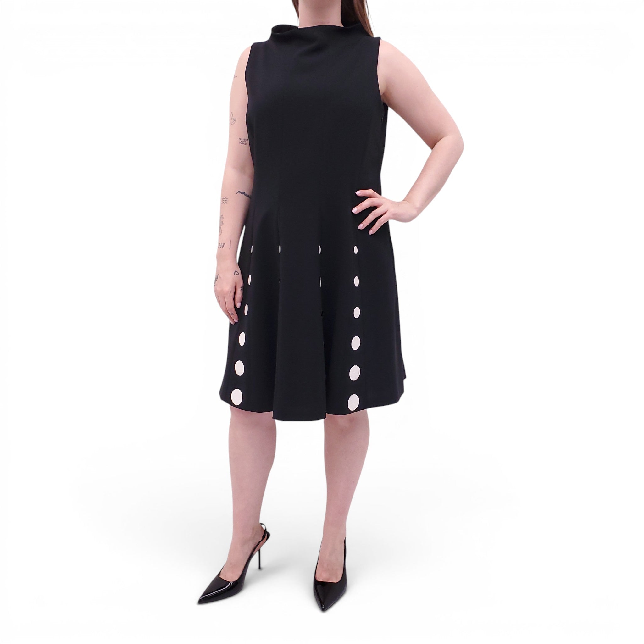 MOSCHINO BLACK AND WHITE DRESS WITH POLKA DOT DETAIL - SIZE 12