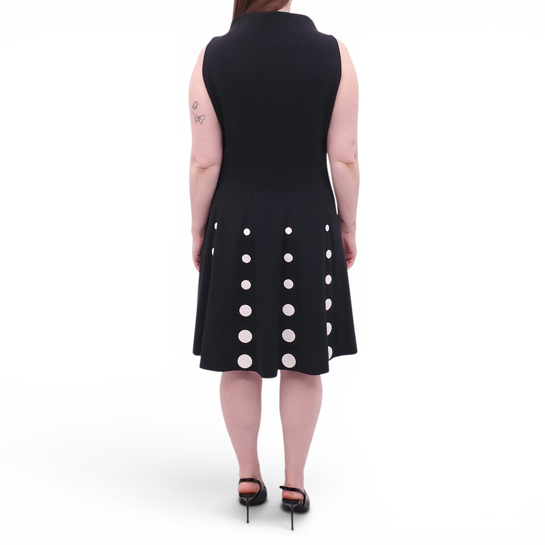 MOSCHINO BLACK AND WHITE DRESS WITH POLKA DOT DETAIL - SIZE 12