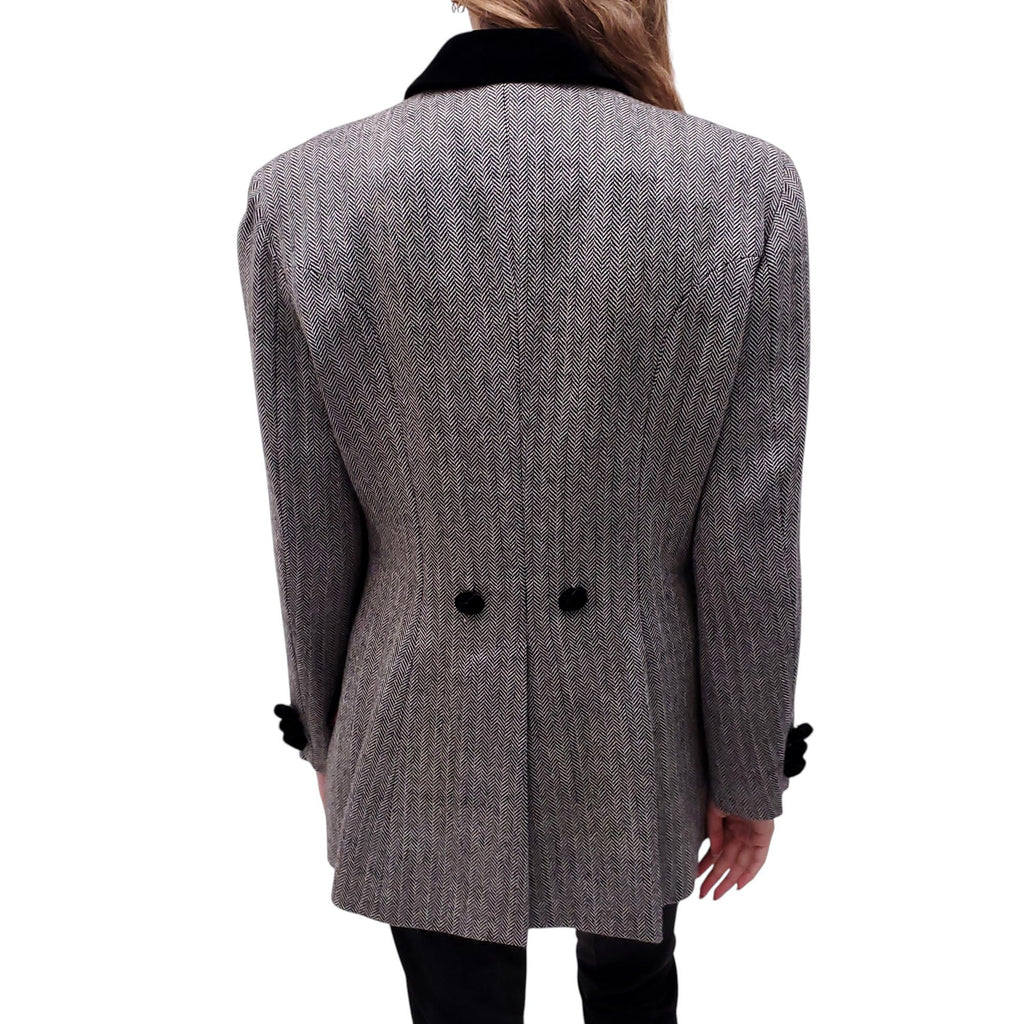 MOSCHINO CHEAP AND CHIC GREY TWEED RIDING JACKET WITH VELVET DETAILS - SIZE L