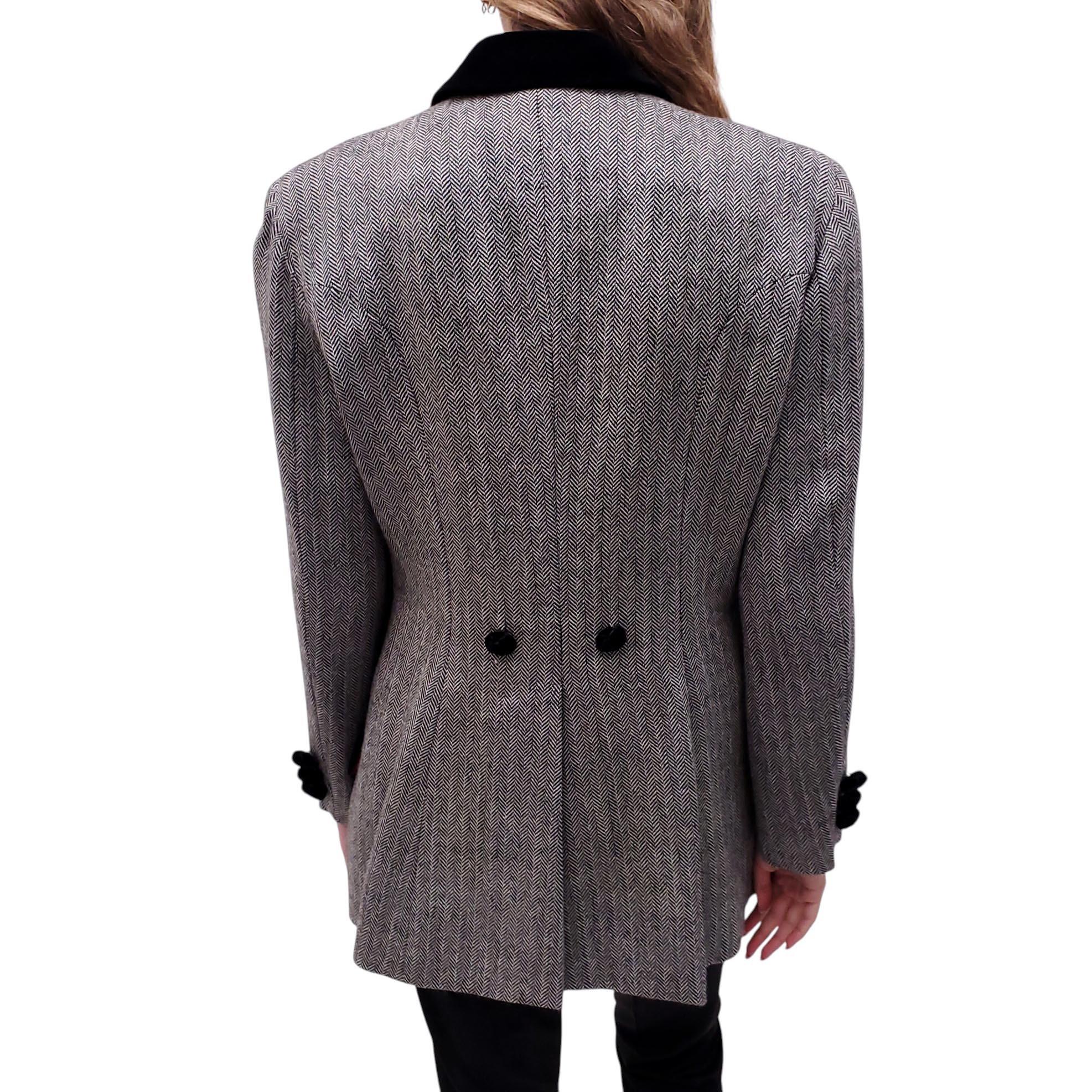 MOSCHINO CHEAP AND CHIC GREY TWEED RIDING JACKET WITH VELVET DETAILS - SIZE L