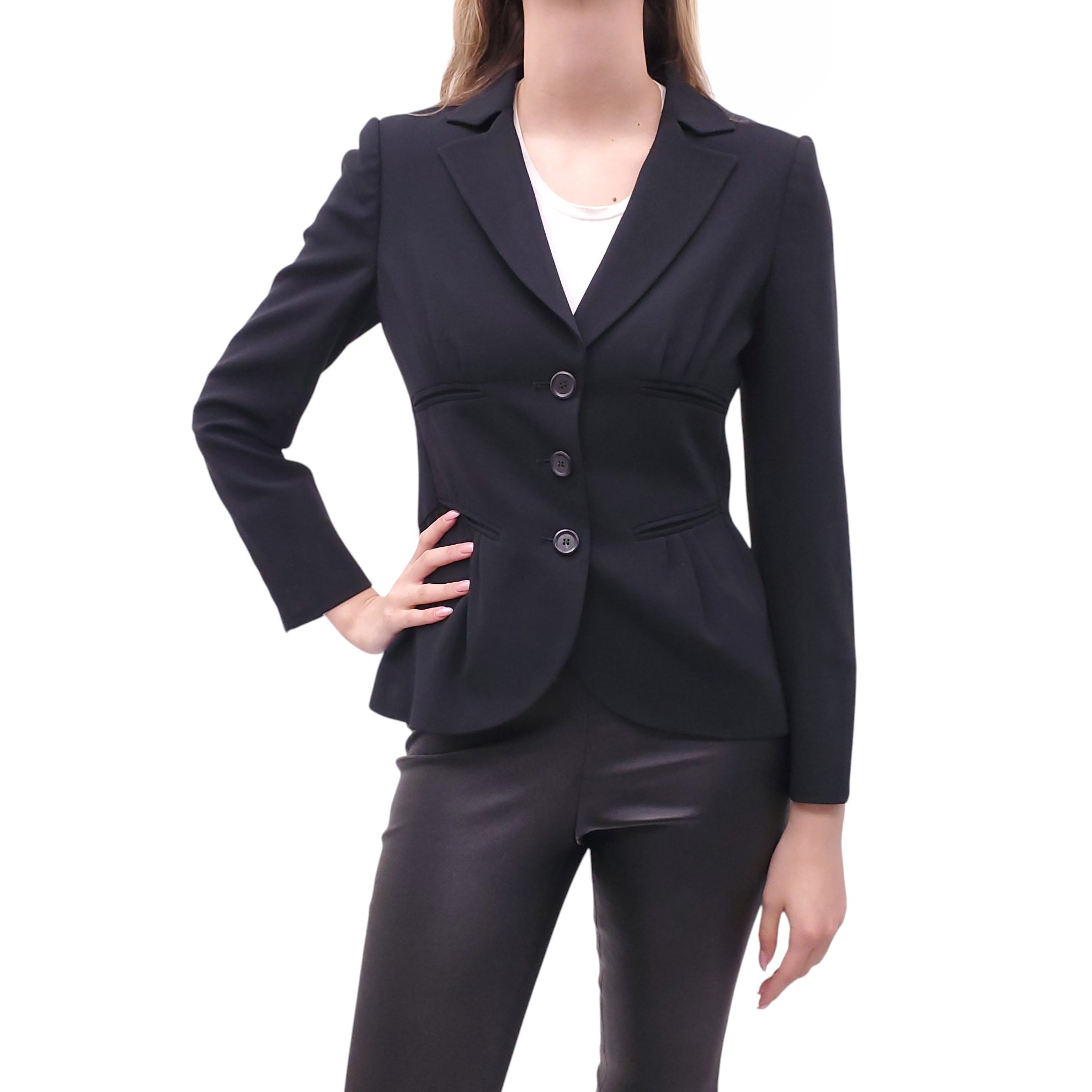 MOSCHINO COUTURE BLACK BLAZER WITH RUCHED DETAIL - SIZE 10