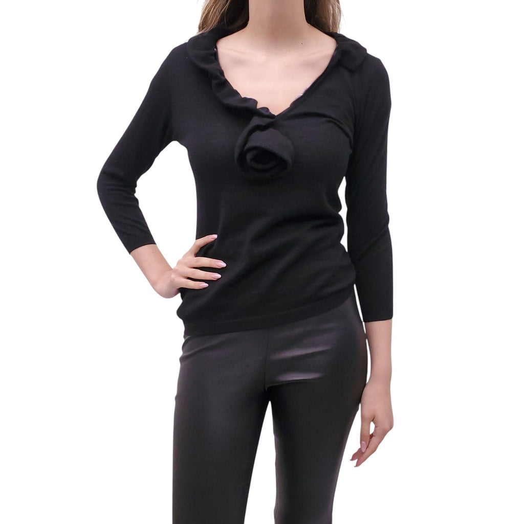 MOSCHINO COUTURE BLACK SWEATER WITH FLOWER - SIZE 8