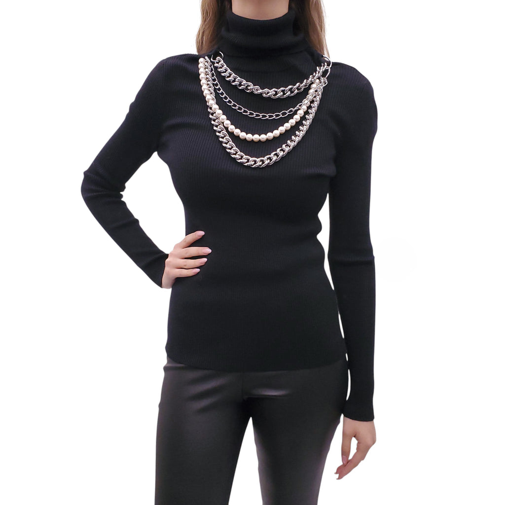 MOSCHINO COUTURE SWEATER WITH PEARL CHAIN DETAIL - SIZE 12