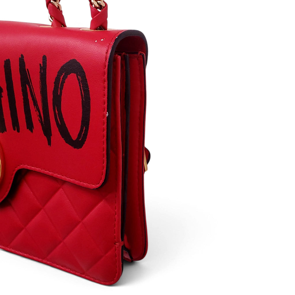 MOSCHINO RED QUILTED LOGO BAG WITH GOLD EMBLEM