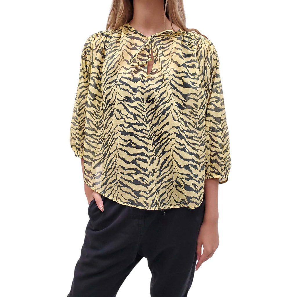 MOTHER YELLOW ZEBRA PRINT COTTON BLOUSE - SIZE S