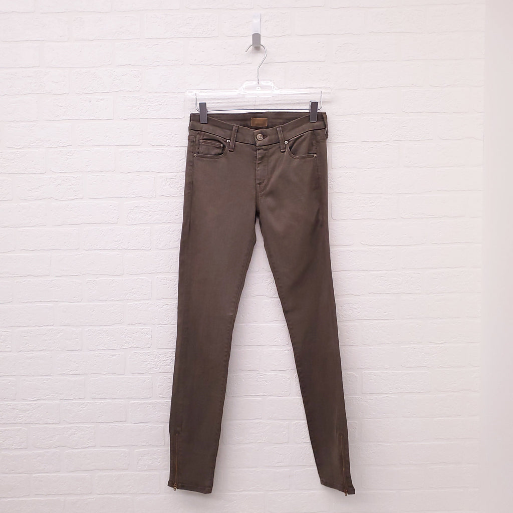 MOTHER 'THE LOOKER ANKLE ZIP' KHAKI GREEN JEANS - SIZE 26
