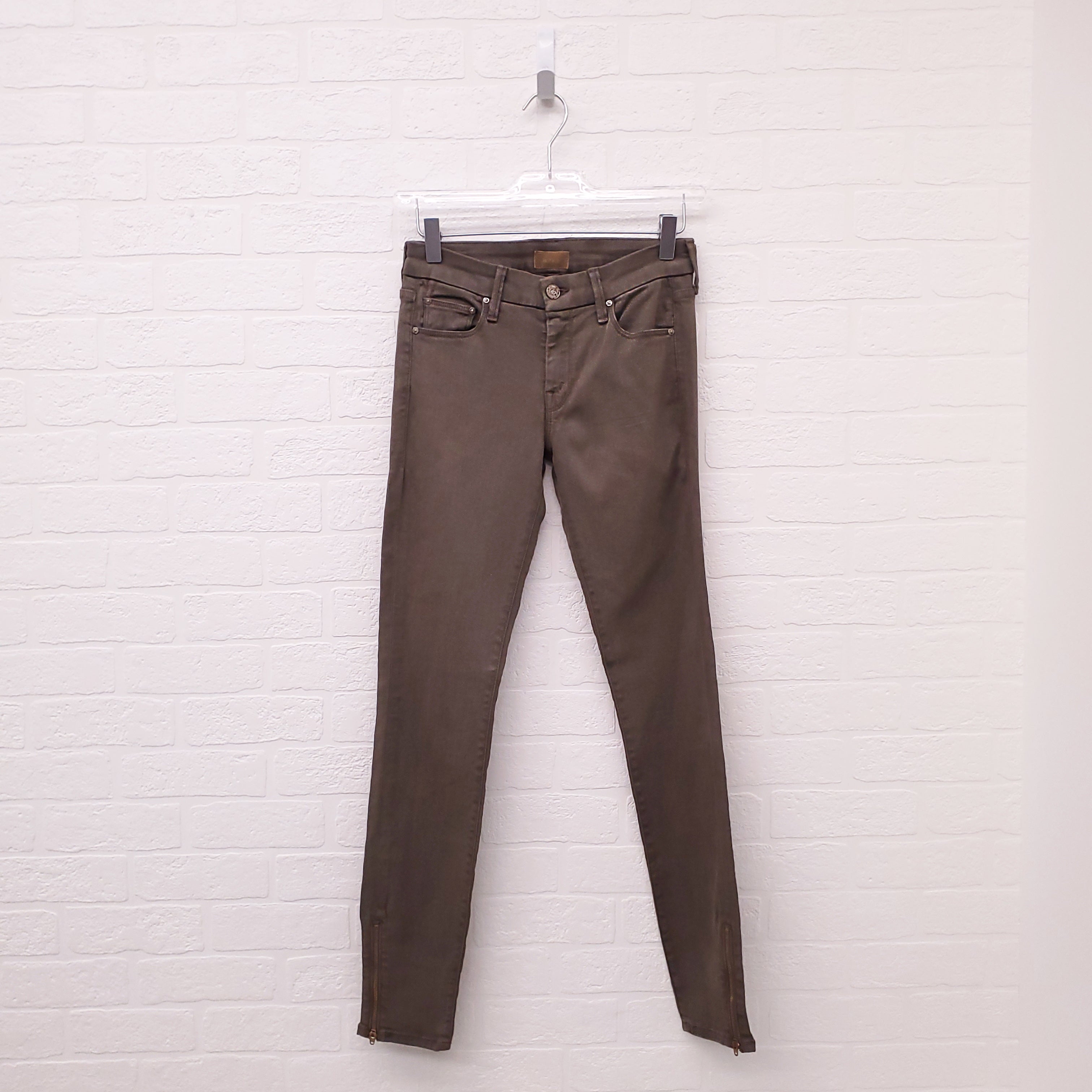 MOTHER 'THE LOOKER ANKLE ZIP' KHAKI GREEN JEANS - SIZE 26