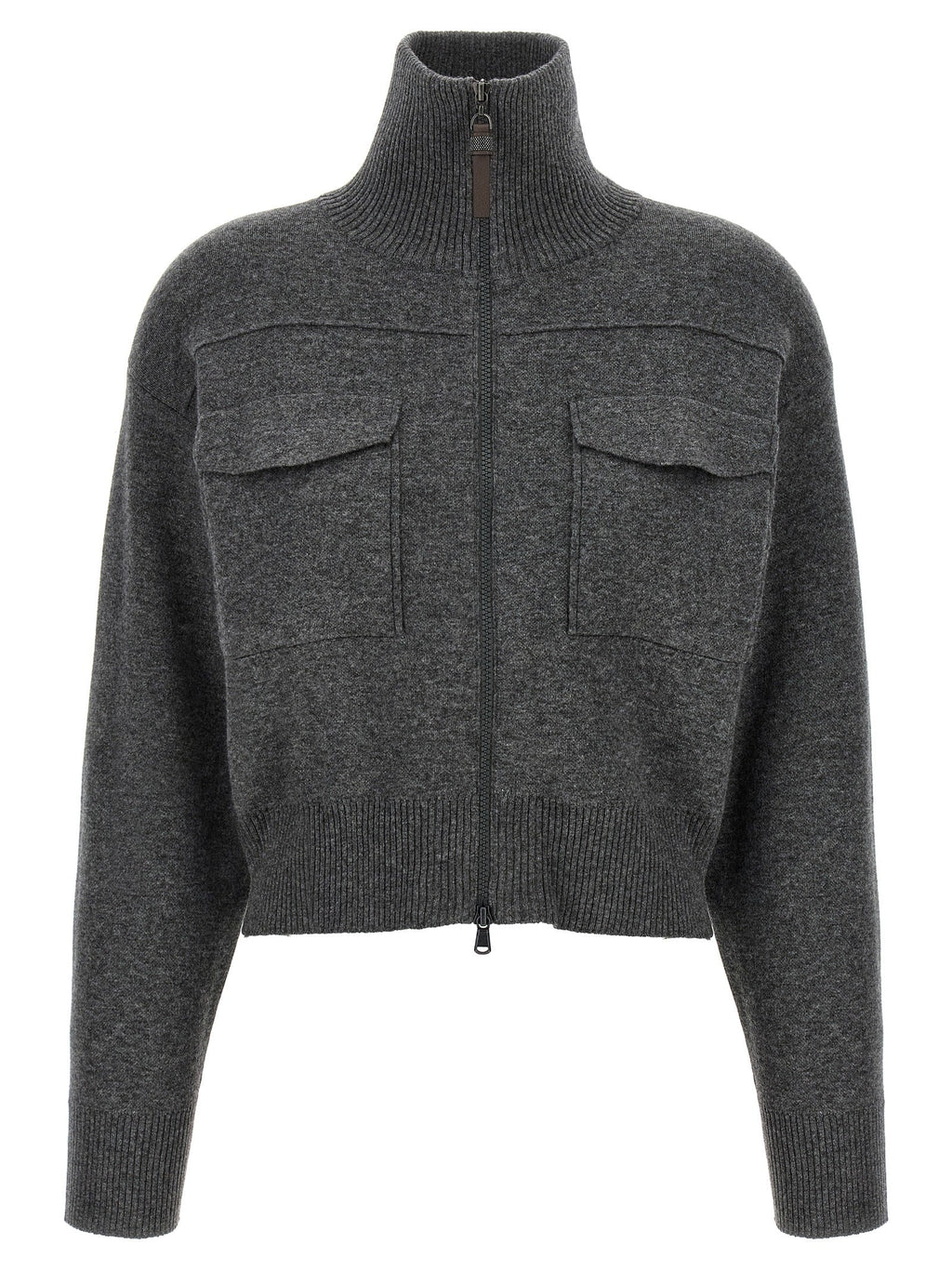 Brunello Cucinelli Women 'Shiny Zipper Pull' Wool Cardigan