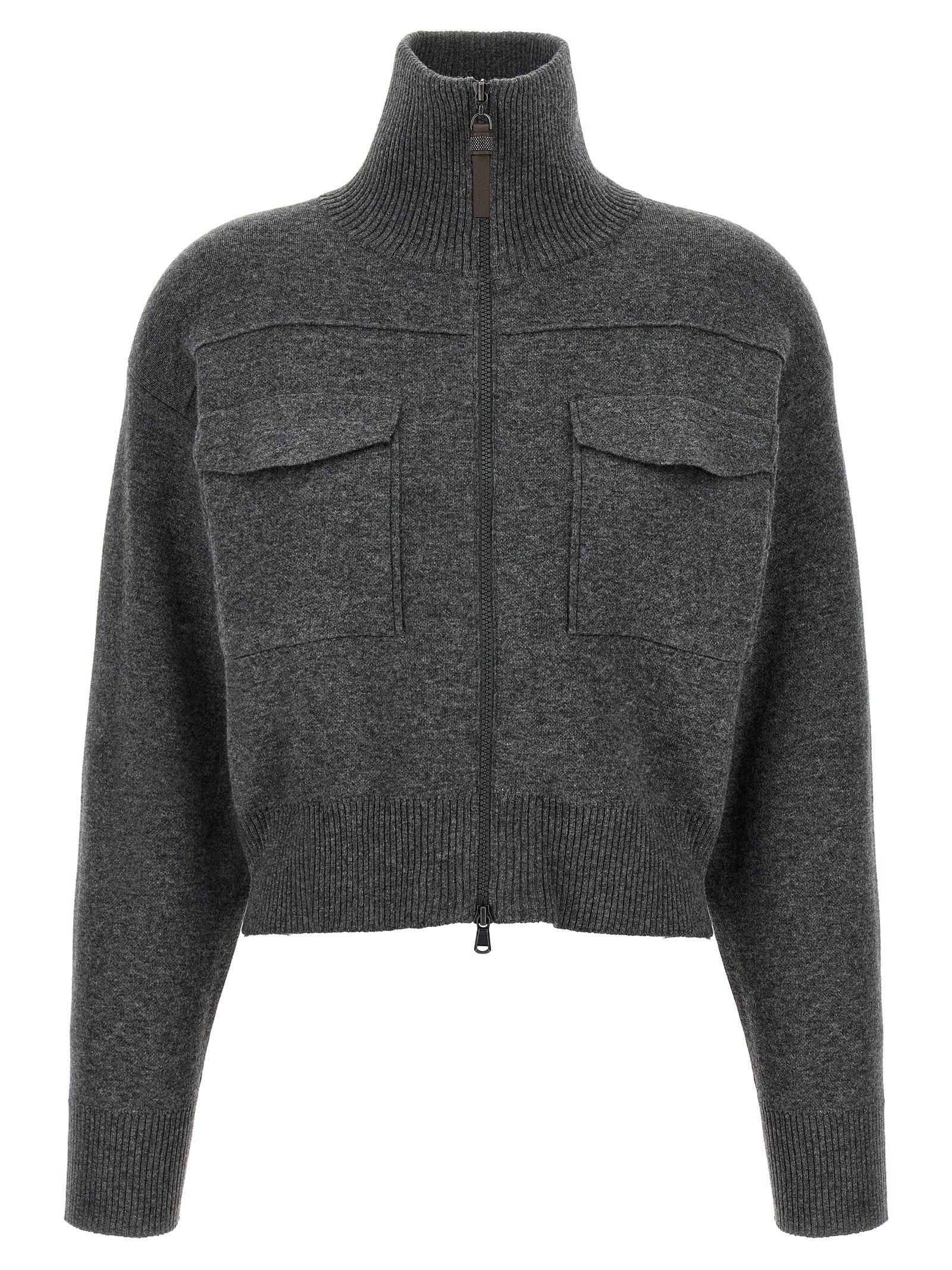 Brunello Cucinelli Women 'Shiny Zipper Pull' Wool Cardigan