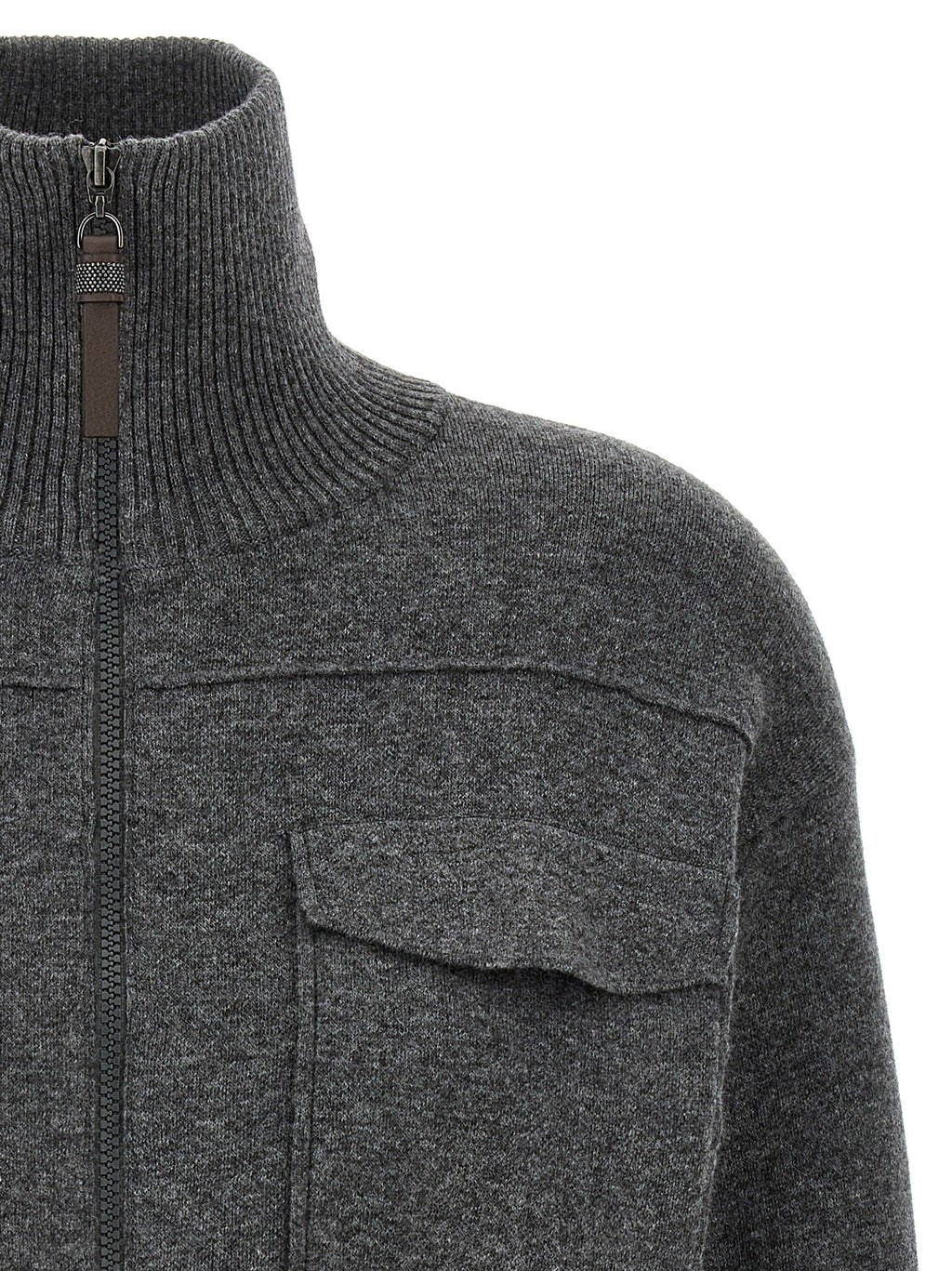 Brunello Cucinelli Women 'Shiny Zipper Pull' Wool Cardigan