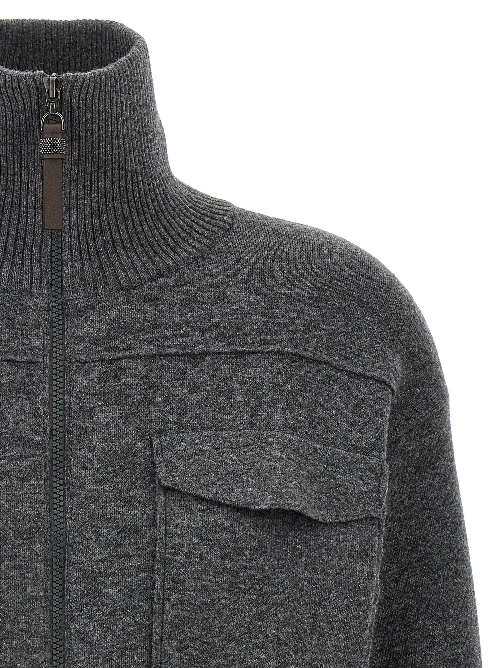 Brunello Cucinelli Women 'Shiny Zipper Pull' Wool Cardigan