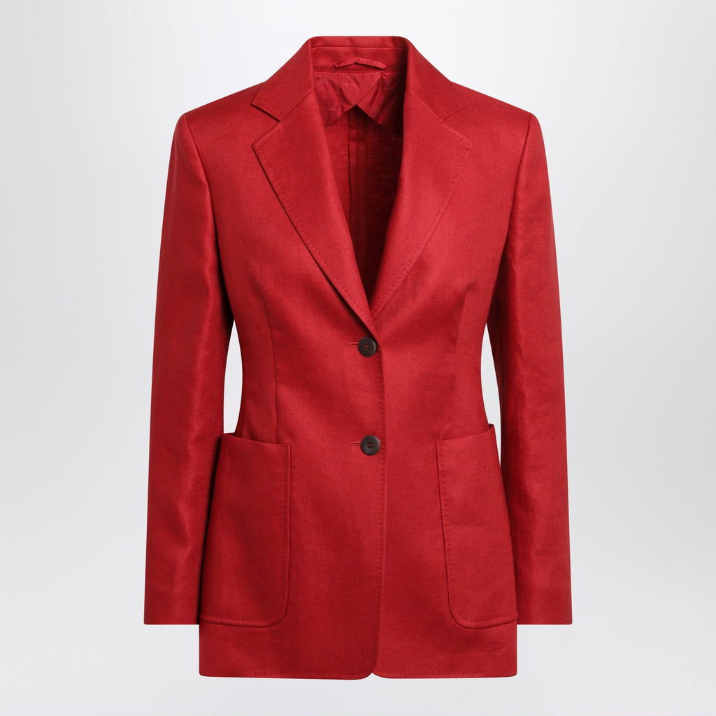 Max Mara Semi-Fitted Single-Breasted Blazer In Red Linen Women