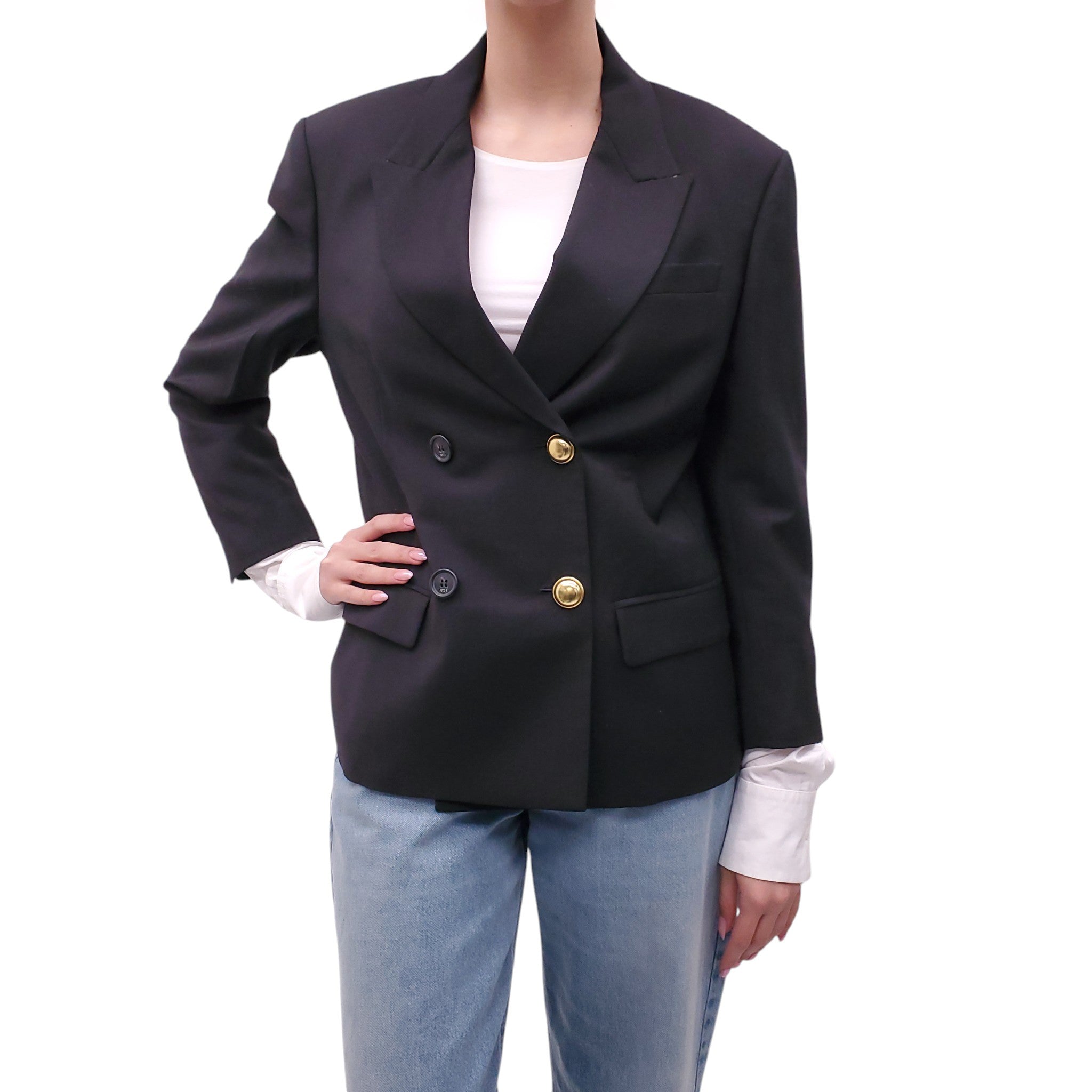 N21 BLACK BLAZER WITH GOLD AND BLACK BUTTONS - SIZE 40