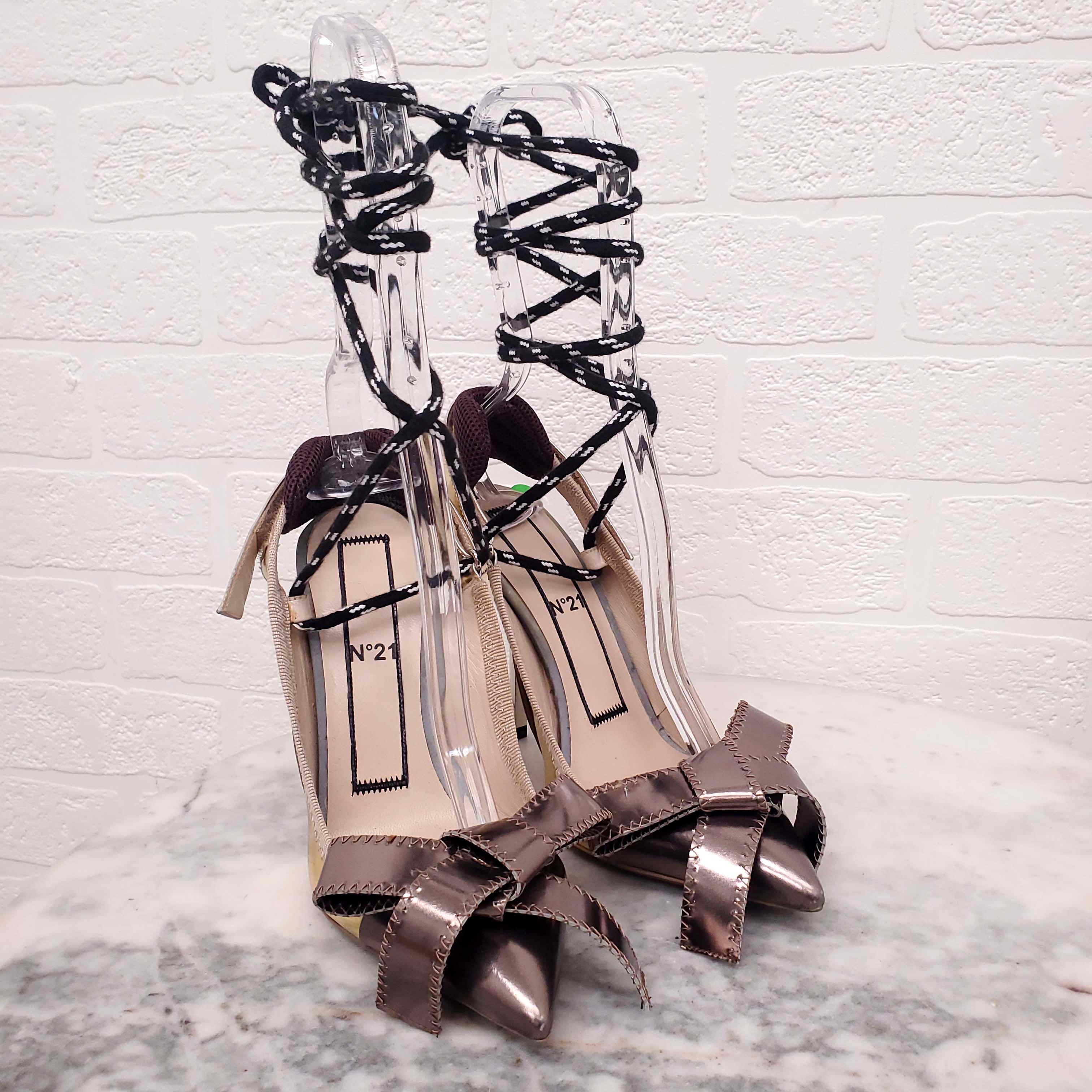 N21 METALLIC HEELS WITH BOW - SIZE 36