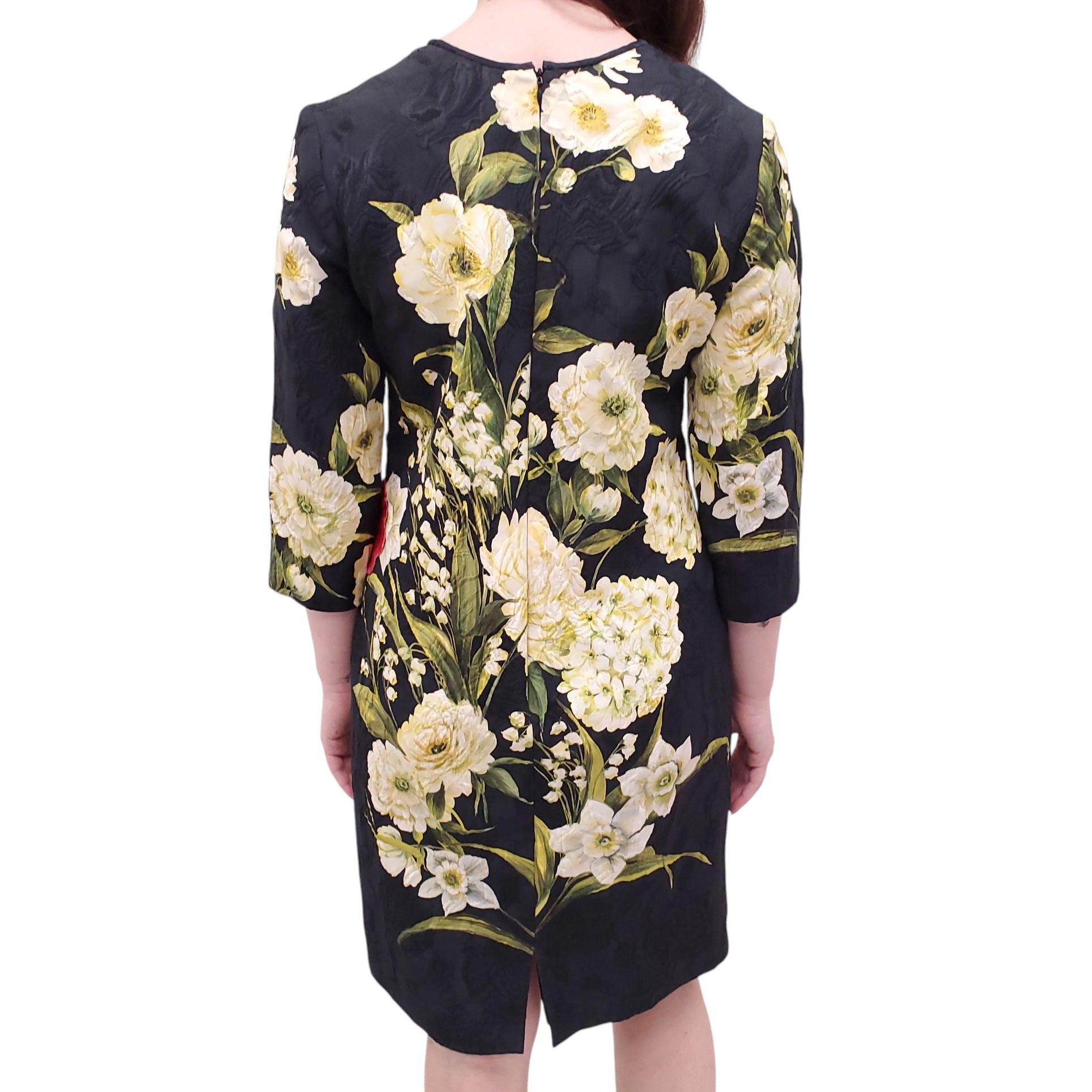 NAEEM KHAN BLACK FLORAL BROCADE DRESS - SIZE 10