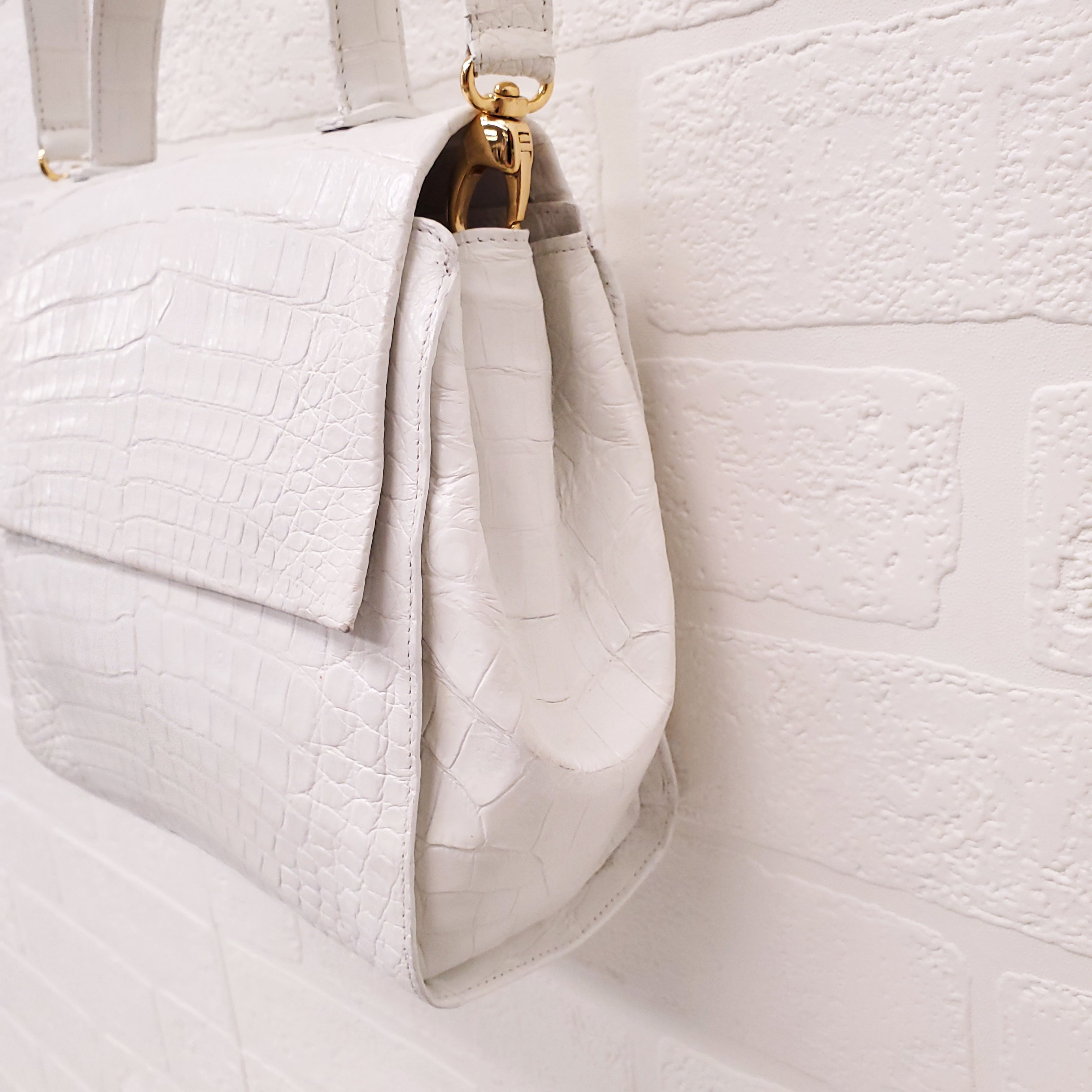 NANCY GONZALEZ WHITE CROCODILE CROSSBODY BAG