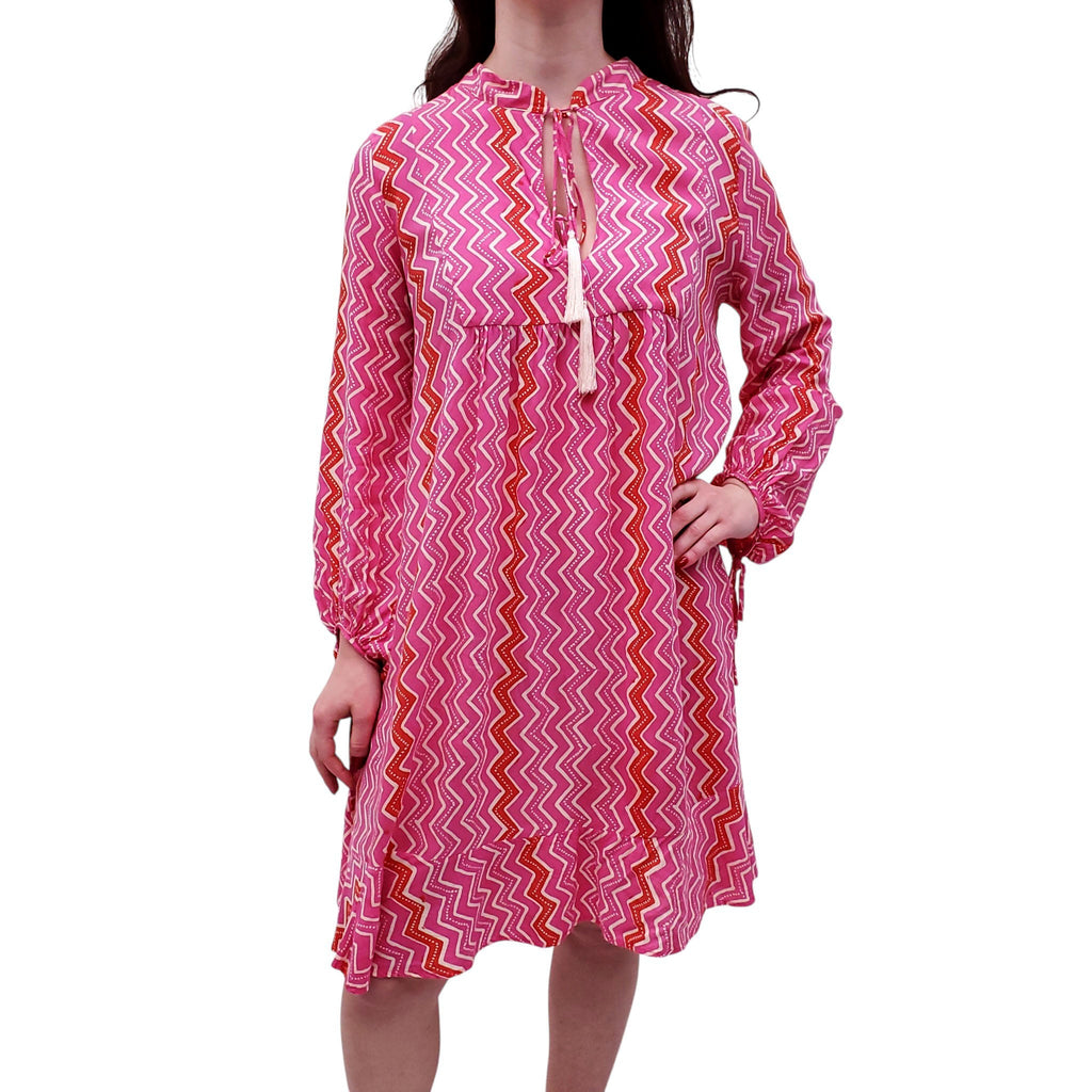 NATALIE MARTIN FUCHSIA PINK AND RED PATTERNED DRESS - SIZE S