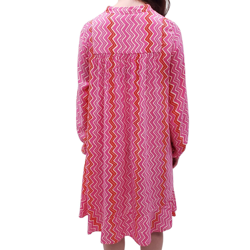 NATALIE MARTIN FUCHSIA PINK AND RED PATTERNED DRESS - SIZE S