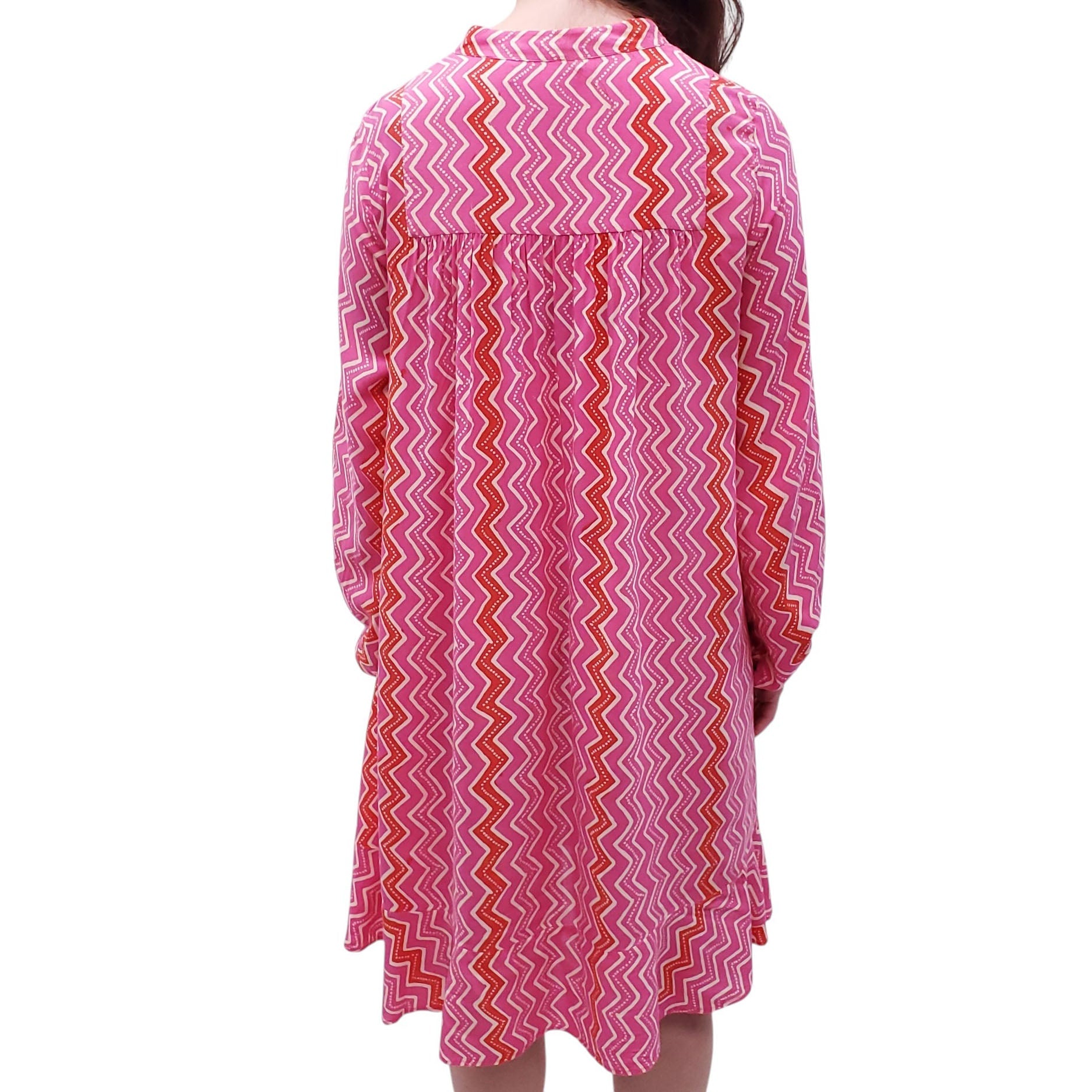 NATALIE MARTIN FUCHSIA PINK AND RED PATTERNED DRESS - SIZE S