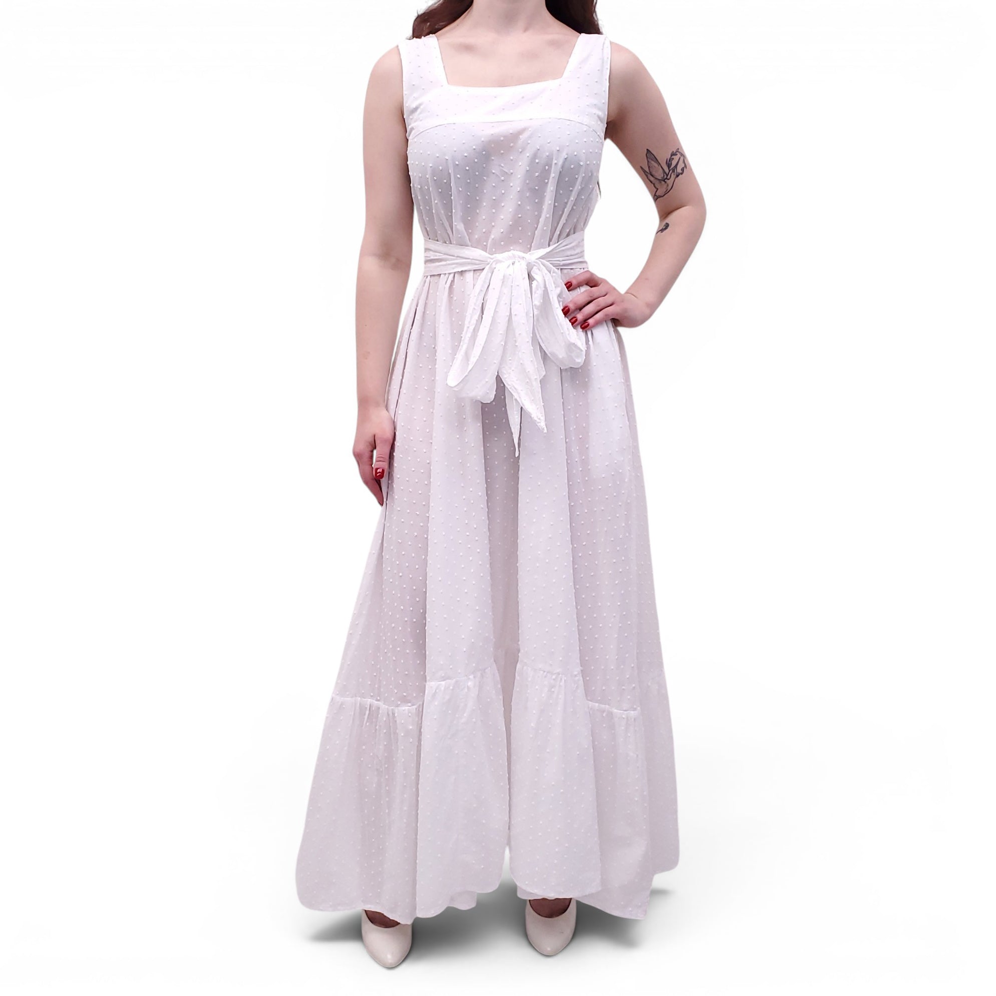 NATALIE MARTIN WHITE COTTON MAXI DRESS WITH TIE BELT - SIZE S