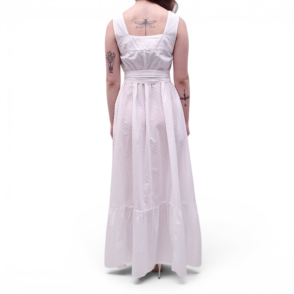 NATALIE MARTIN WHITE COTTON MAXI DRESS WITH TIE BELT - SIZE S
