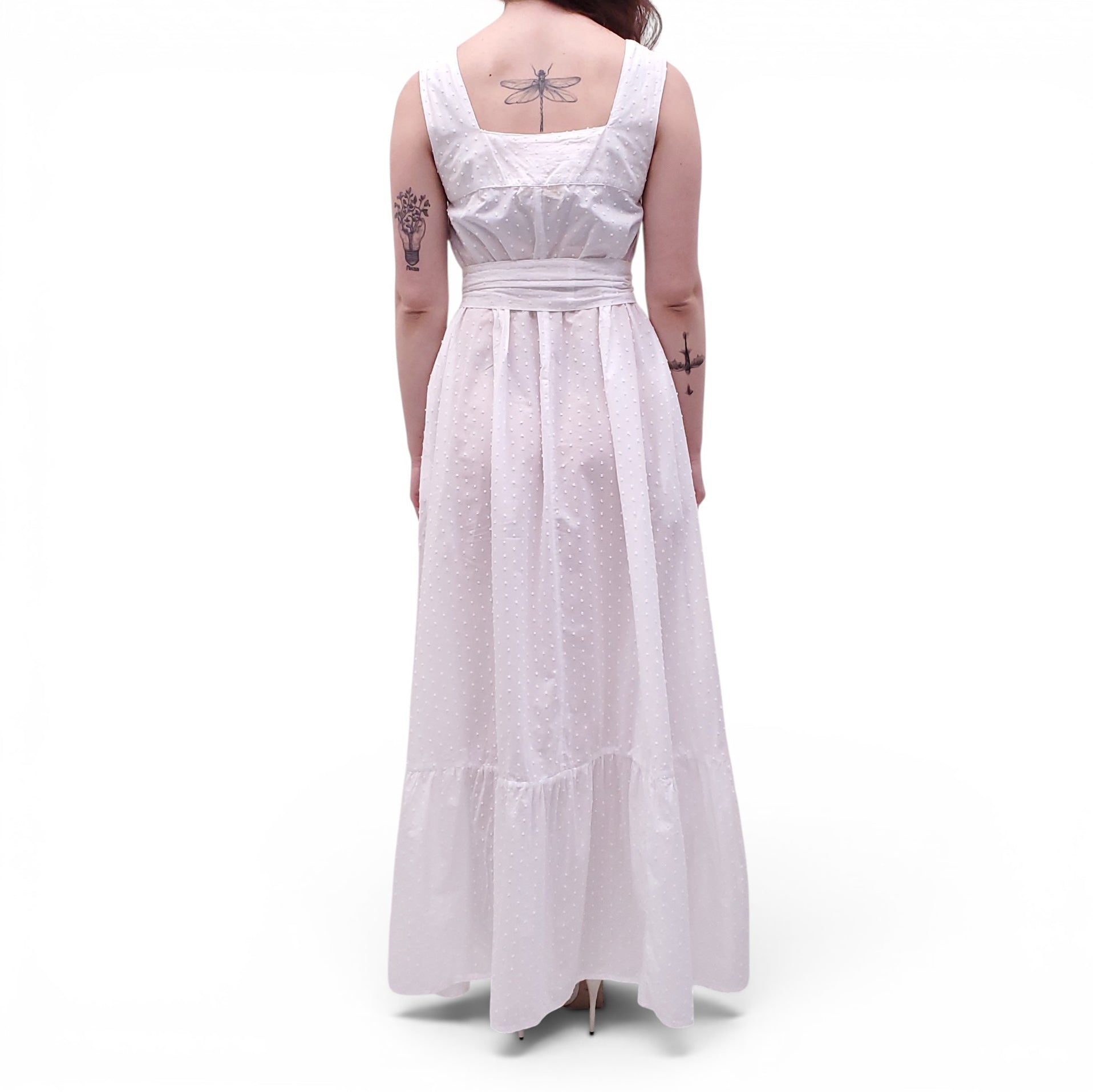 NATALIE MARTIN WHITE COTTON MAXI DRESS WITH TIE BELT - SIZE S