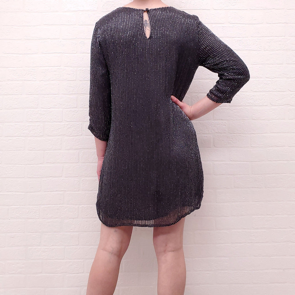 NEEDLE & THREAD PARKER GREY SEQUIN DRESS - SIZE L
