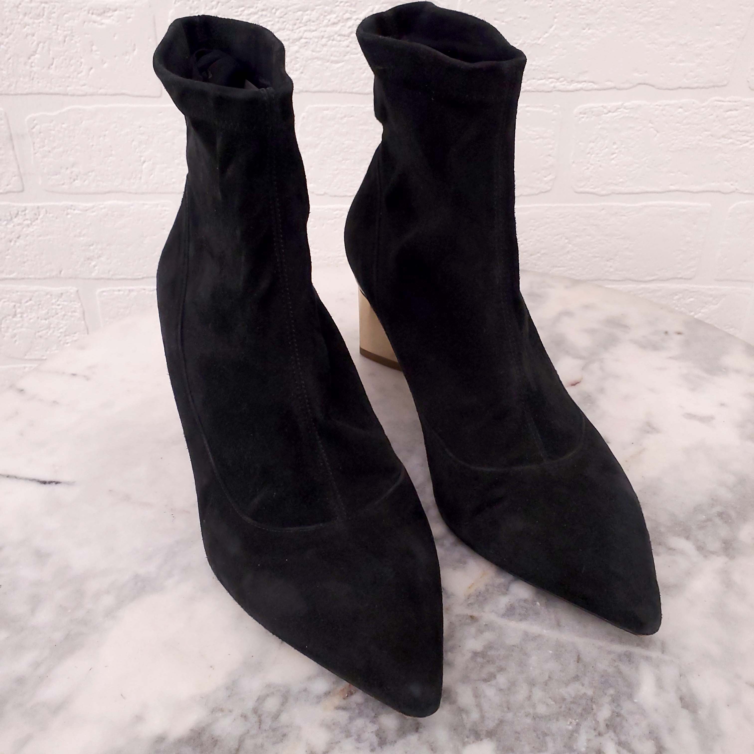 NICHOLAS KIRKWOOD BLACK SUEDE BOOTIES WITH METALLIC HEEL - SIZE 37.5