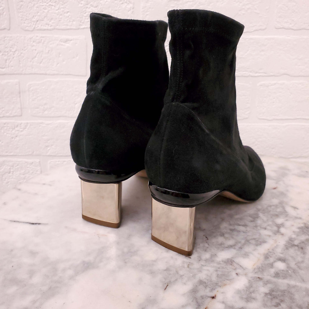NICHOLAS KIRKWOOD BLACK SUEDE BOOTIES WITH METALLIC HEEL - SIZE 37.5